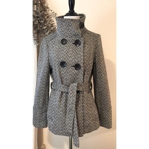 Last Kiss Herringbone Belted Peacoat Sz L